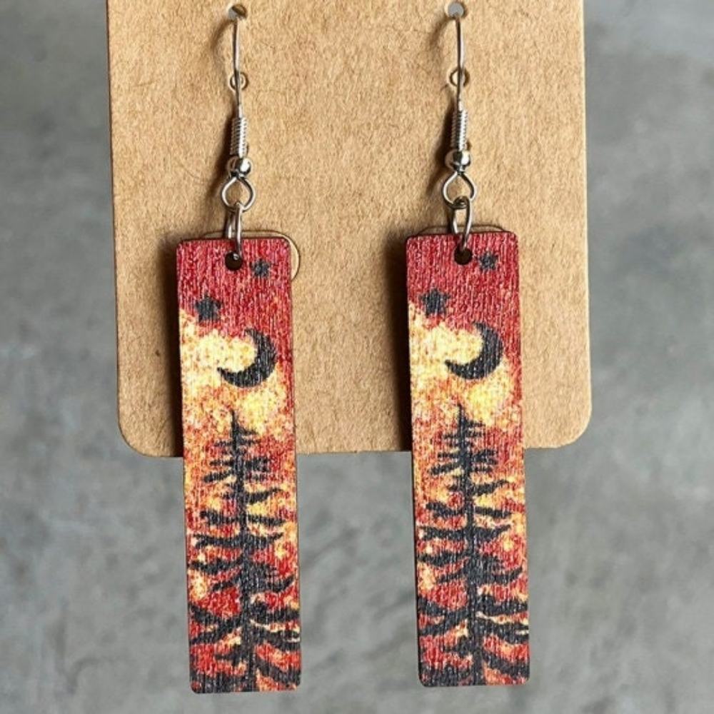 Painted Wood Rectangle Dangle Earrings